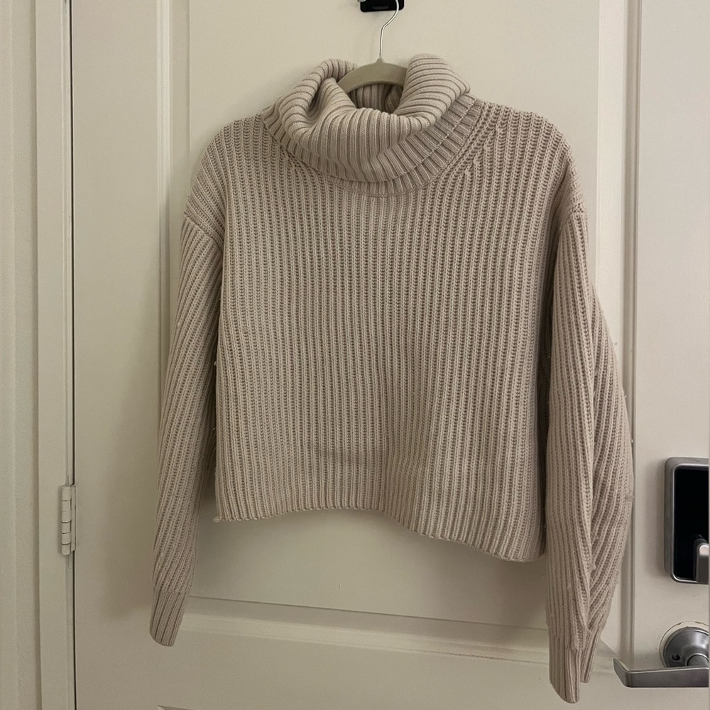 Aritzia Taupe Ribbed Turtleneck Sweater